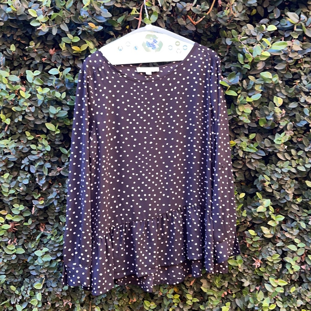 🖤⚪️  Loft Flowy Ruffle Peplum Blouse - Black w/ White Polka Dots ⚪️🖤